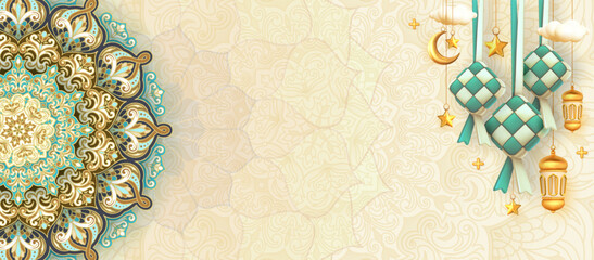 Eid Mubarak decoration background with ornament and mandala pattern with space for text