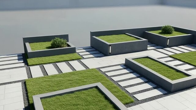 Modern Rooftop Garden with Geometric Design.