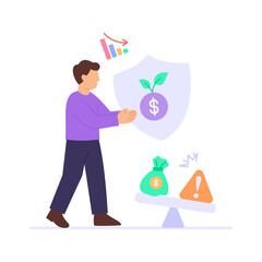 Investment Risks, understanding potential losses before investing, Flat vector character illustration
