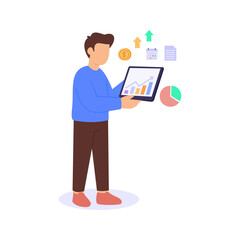 Index Investing, tracking market indices for steady growth, Flat vector character illustration