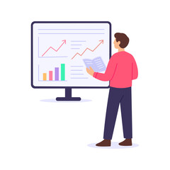 Market News, staying updated on financial trends, Flat vector character illustration