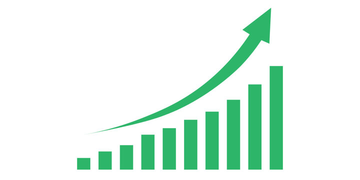 Graph going down and up sign with green arrows vector. Bar chart symbol icon with arrow moving up.