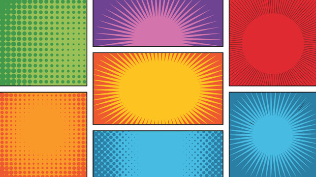 Vibrant Retro Comic Book Backgrounds for Superhero Graphic Novels & Presentation Backdrops: Dynamic Pop-Art Panels, Halftone Textures, Burst Effects & Radial Gradient Frames &ndash; Engaging Illustration fo