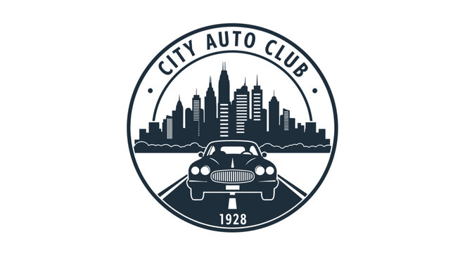 City Auto Club 1928 Classic Car Skyline Logo Design.
