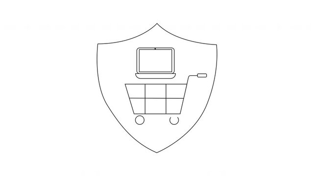 Secure Online Shopping - Shielded Cart and Laptop Illustration.