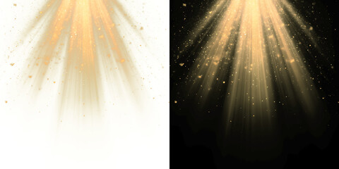 Volumetric Orange Sunlight Beams with Shimmering Gold Dust Particles and Radiant Top-Down Lighting for Cinematic Stage and Heavenly Atmosphere Effects On Transparent Background PNG