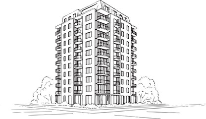 Fototapeta premium Modern City Residential Complex Architecture Sketch Drawing