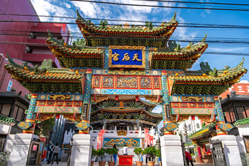 神奈川県横浜市 青空に映える横浜中華街、「横浜媽祖廟」
