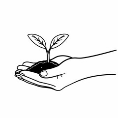 Cupped Hands Protecting Young Plant Sprout in Soil