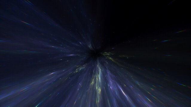 Dark cosmic tunnel illuminated by scattered star particles and subtle light trails, evoking deep space travel, infinite distance, and the silent vastness of the universe

