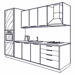 Modern Kitchen Unit Outline Illustration