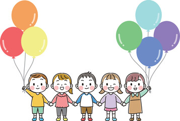 Naklejka premium Simple and cute illustration of children holding balloons