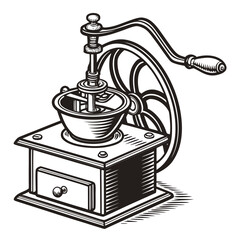 Vintage Manual Coffee Grinder. Old Fashioned Bean Mill Illustration