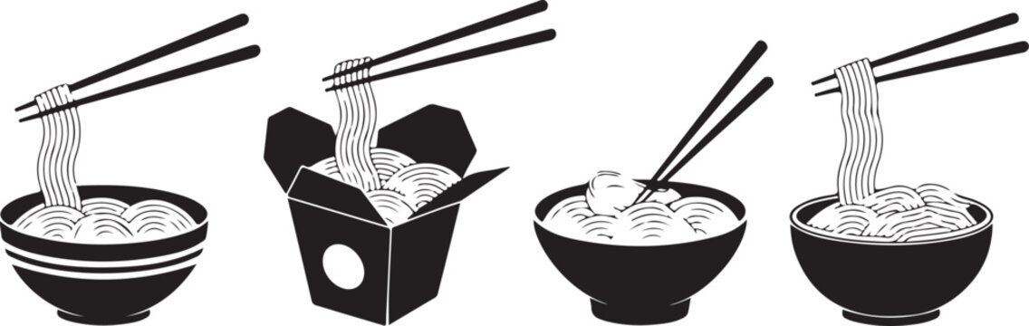 Noodle vector icons set. asian, ramen, noodle symbols