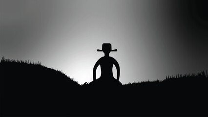 Silhouette Of A Meditating Man Against Sunset Sky Stock