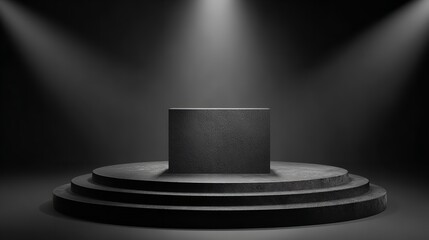 Black Podium or Pedestal Display on Dark Background