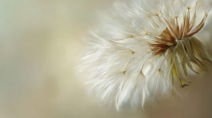 A delicate dandelion seedhead captured in stunning macro detail. Wispy filaments and soft tones highlight the fragile beauty of this botanical wonder.