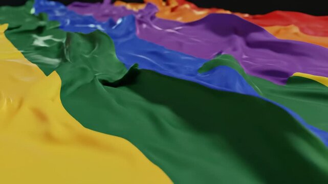 Crumpled rainbow colored lgbt pride flag on a black background with vibrant colors