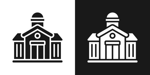 Campus Building Icon In Black And White Glyph Style