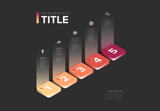 Modern 3D Bar Chart Infographic template with 5 steps on Dark Background