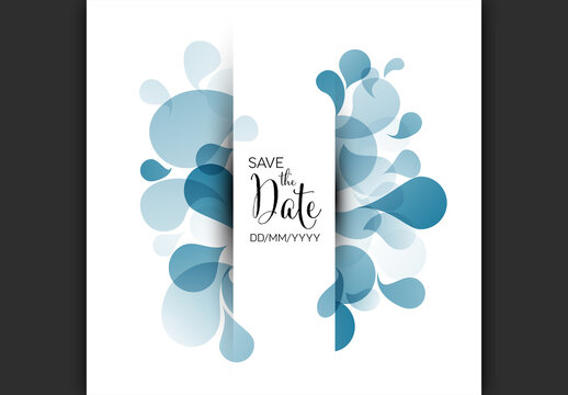 Abstract Blue Water Drops Save the Date Invitation Template