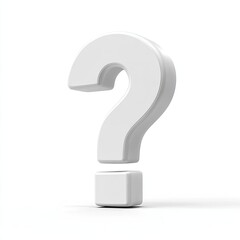 A 3D rendered white question mark against a clean white backdrop, slightly shadowed