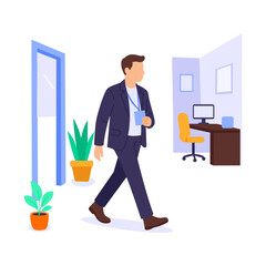 Visiting Partner Office, meeting collaborators at their workplace, Flat vector character illustration