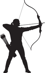 Archer silhouette with bow and arrow isolated on transparent background for sports graphic design