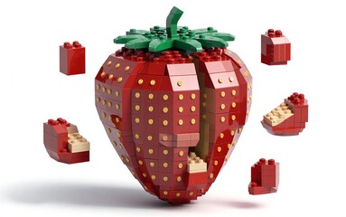 Fototapeta premium Lego strawberry model detailed red fruit with green top and golden