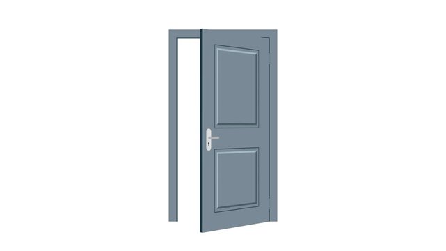 2d vector door slightly opening and closing animation on green screen background