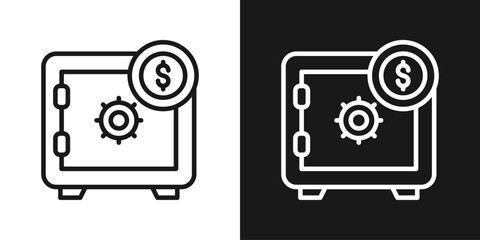 Money Safe Icon In Black And White Line Style