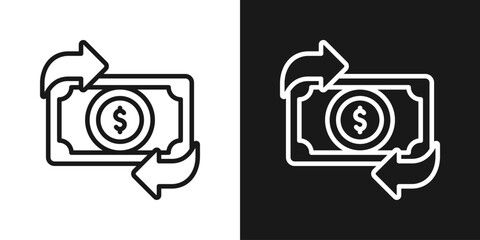 Cash Exchange Icon In Black And White Line Style