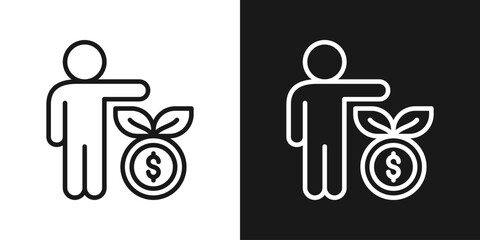 Money Plant Icon In Black And White Line Style