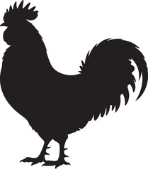 Vector illustration. Black silhouette of a rooster standing on one leg. Isolated on a transparent background. © Ranaart