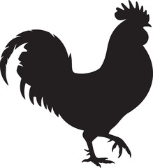 Vector illustration. Black silhouette of a rooster standing on one leg. Isolated on a transparent background. © Ranaart