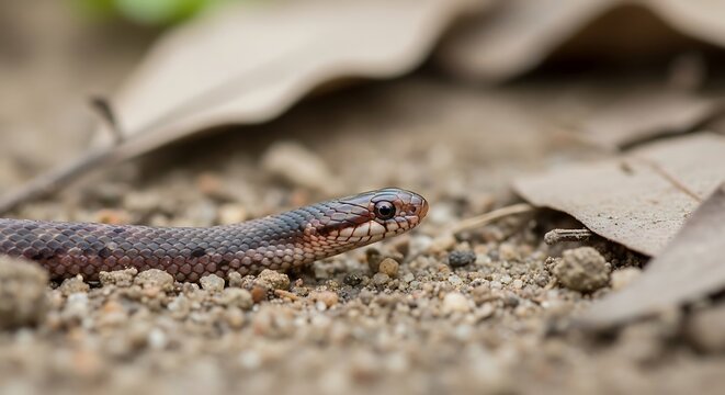 Small blind snake emerging from soil