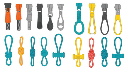 Collection of colorful zipper pulls in various shapes and designs