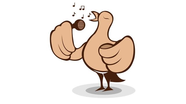 a bird singing melodiously holding a microphone