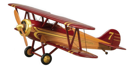A small yellow and red airplane on a white background isolated on transparent background