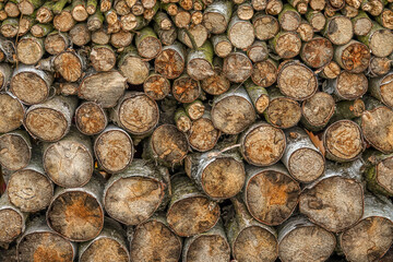 Brennholz gestapelt im Freien