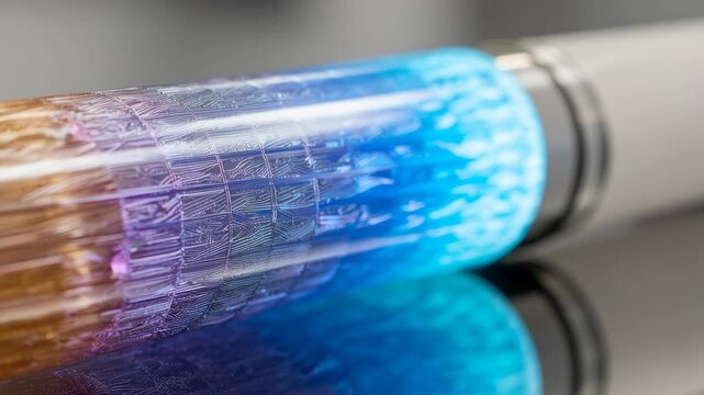 Futuristic quantum computing device with intricate circuit patterns and glowing blue light, symbolizing advanced technology, future innovation, science, and engineering progress modern laboratory