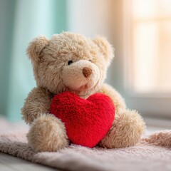 Whimsical teddy bear with heart in a cozy home nursery