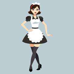 Cute Maid Character in Flat Style