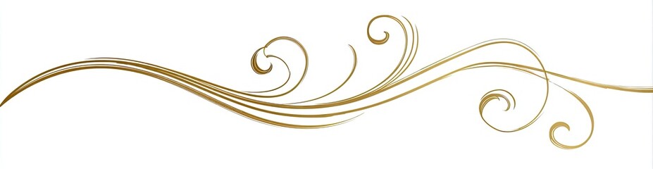 A decorative, gold-colored swirl design, featuring elegant curves and flourishes against white