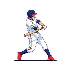 Obraz premium Isolated baseball player batter performing a powerful swing with a wooden bat illustration.