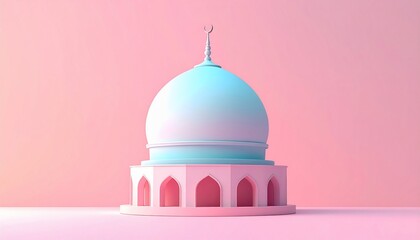 Elegant Pastel Mosque Illustration - A Serene Architectural Representation in Soft Hues.
