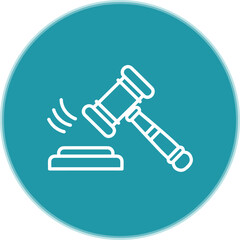 Obraz premium A circular icon on a blue background features a gavel hitting a sounding block symbolizing legal judgment