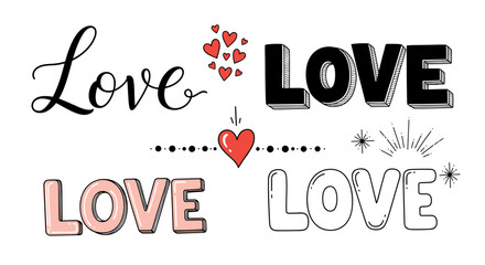 Obraz premium Collection of lovethemed text designs with hearts and decorative elements