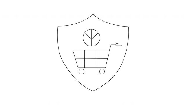 Shopping Cart Shield Icon Animation Loop.