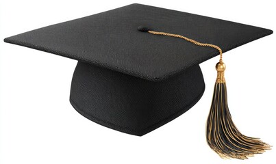 Classic black mortarboard with gold tassel, a symbol of academic achievement